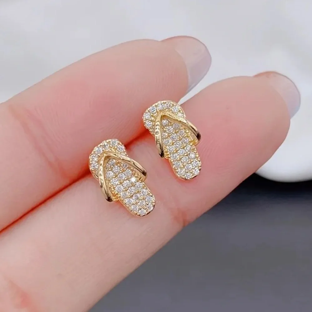 NEW Dainty Flip Flop Rhinestone stud Earrings Minimalist Beach Vaca - Boutique - Picture 4 of 8